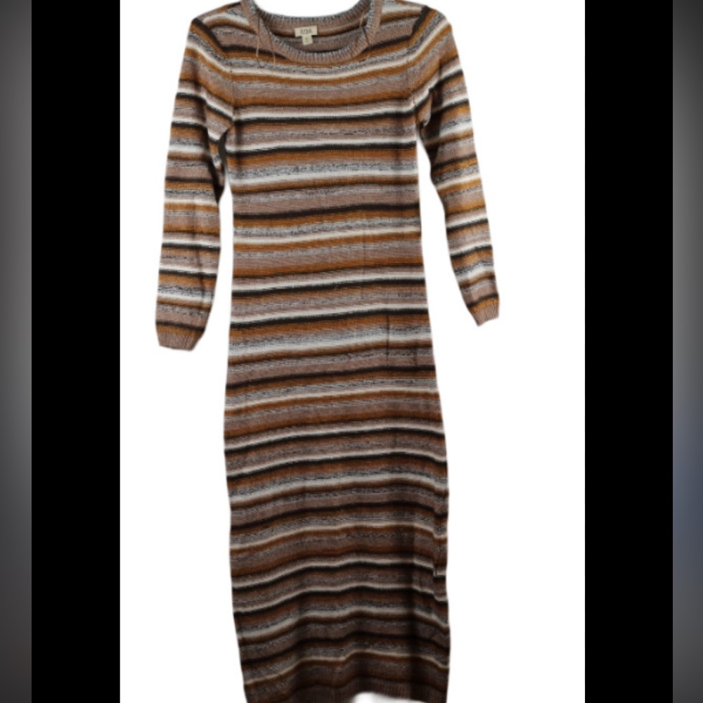 a.n.a Brown and Tan Ribbed Long Sleeve Sweater Dress
